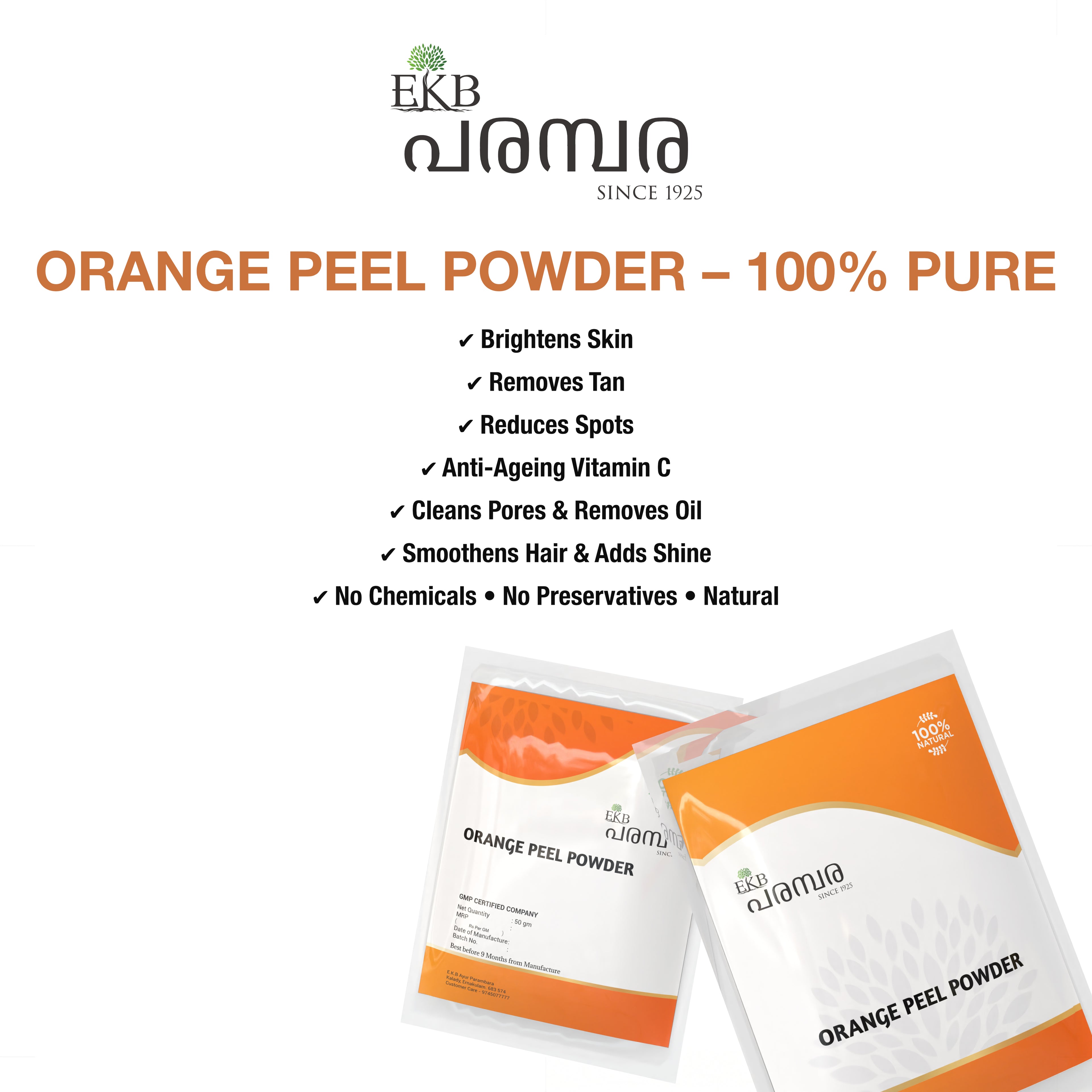 Orange Peel Powder | 100% Pure Vitamin C Rich Skin Brightening & Tan Removal Powder | For Face Packs, Scrubs & Hair Care