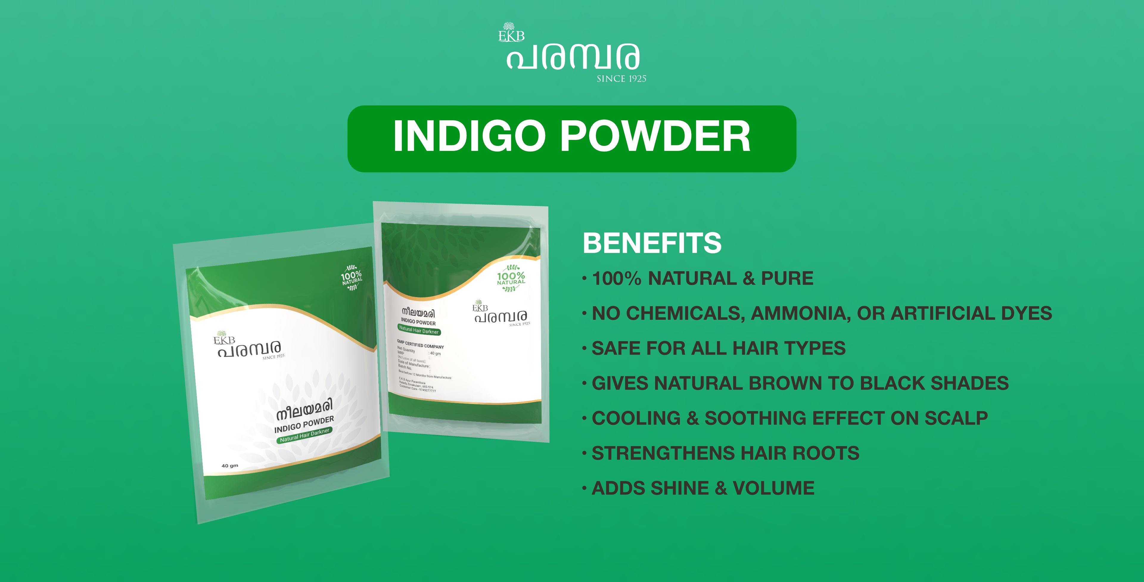 Natural Indigo Powder | Herbal Hair Dye for Black & Brown Colour | Chemical-Free, Ammonia-Free Hair Colouring Powder